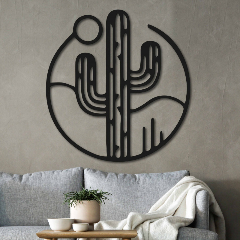 Holzbild an der Wand eines Kaktus mit der Sonne - NIAMEY | SENTOP