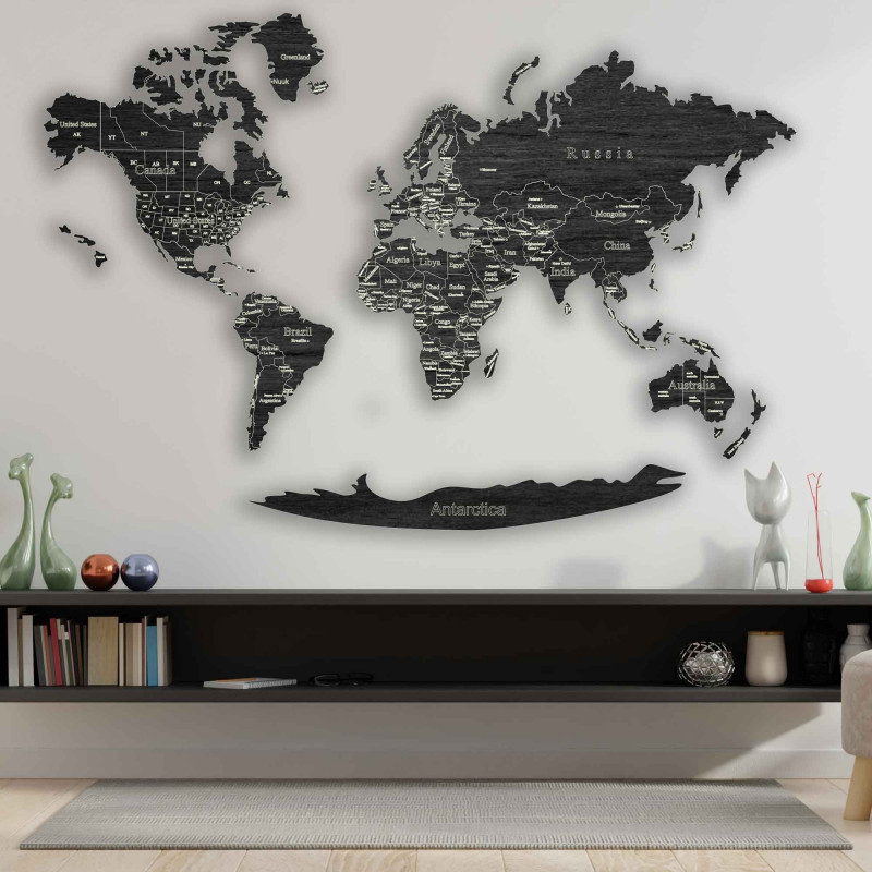 Weltkarte aus Holz an der Wand | SENTOP