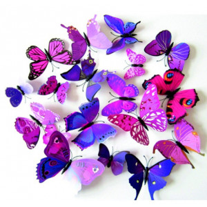Dekorative Aufkleber und Etiketten, bunte Aufkleber und Aufkleber an der Wand, 3D-bunte Schmetterlinge im Kinderzimmer.