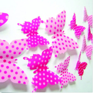3D Klebe Schmetterlinge an der Wand - Rosa Punkt - 1 Packung enthält 12 Stück